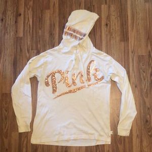Victoria’s Secret PINK Cream Long Sleeve with Hood and rose gold logo